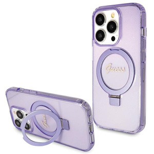 Etui Guess GUHMP15LHRSGSU iPhone 15 Pro 6.1" fioletowy/purple hardcase Ring Stand Script Glitter MagSafe Case