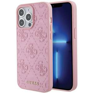 Etui Guess GUHCP15LP4EPMP iPhone 15 Pro 6.1" różowy/pink hardcase Leather 4G Stamped Case