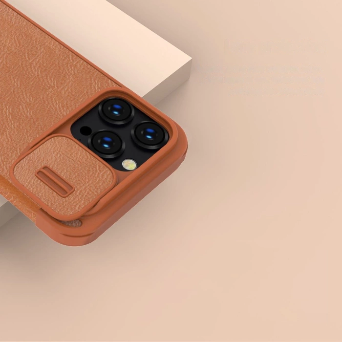 Nillkin Qin Leather Pro Case etui iPhone 14 Pro Max osłona na aparat kabura pokrowiec obudowa z klapką czerwony