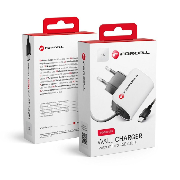 FORCELL F-ENERGY U19 ładowarka sieciowa z kablem Micro USB 1A 5W biało czarna