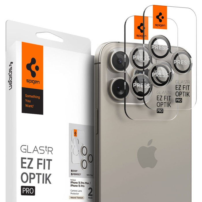 Osłona Aparatu Spigen Optik.tr ”ez Fit” Camera Protector 2-pack iPhone 14 Pro / Pro Max / 15 Pro / 15 Pro Max / 16 Pro / 16 Pro Max Natural Titanium