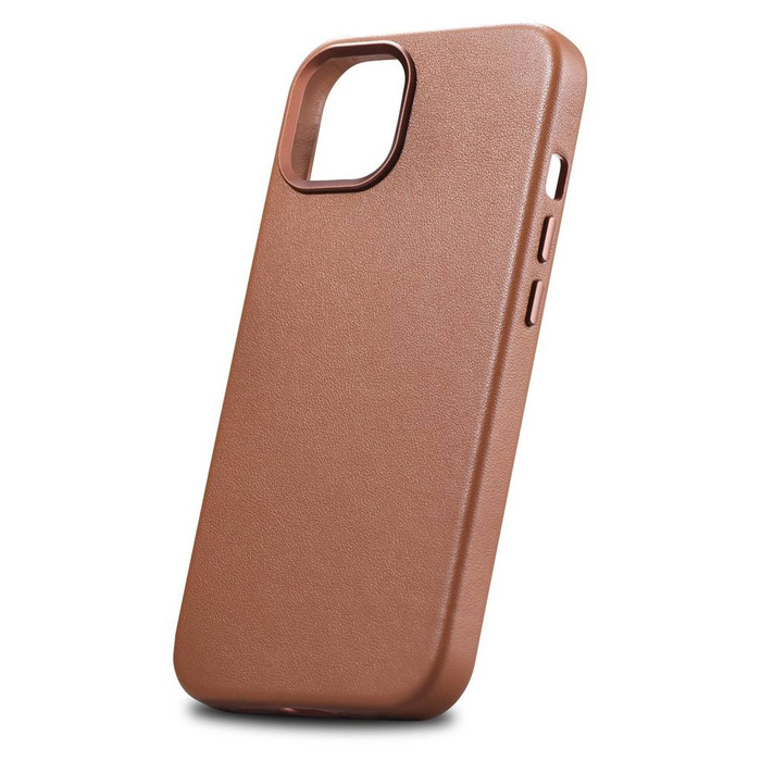 iCarer Case Leather pokrowiec etui z naturalnej skóry do iPhone 14 Plus brązowy (kompatybilne z MagSafe)