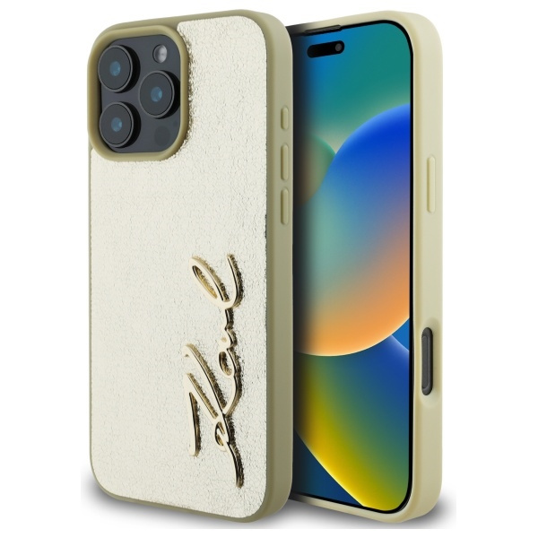 Etui Karl Lagerfeld iPhone 16 Pro Max złoty/gold HC Wrinkled PU Metal Signature