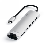 Satechi Aluminium Adapter Slim - aluminiowy adapter podróżny do urządzeń mobilnych USB-C (USB-C, 2x USB-A, 4K HDMI, czytnik kart micro/SD, Ethernet) (silver)