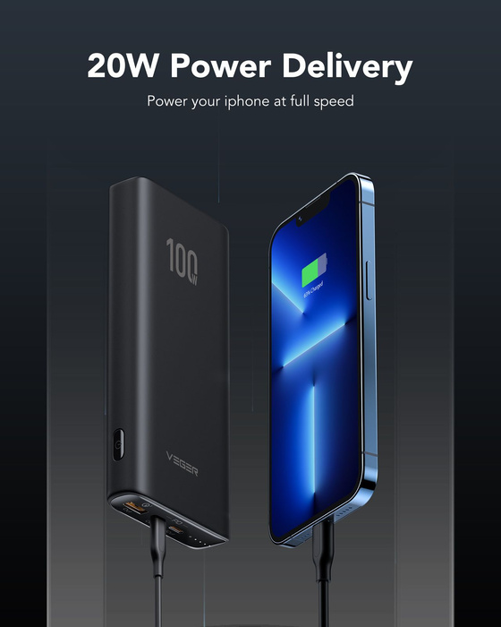 VEGER powerbank 20000 mAh PD QC3.0 5A 100W T100 (W2032C-100) czarny