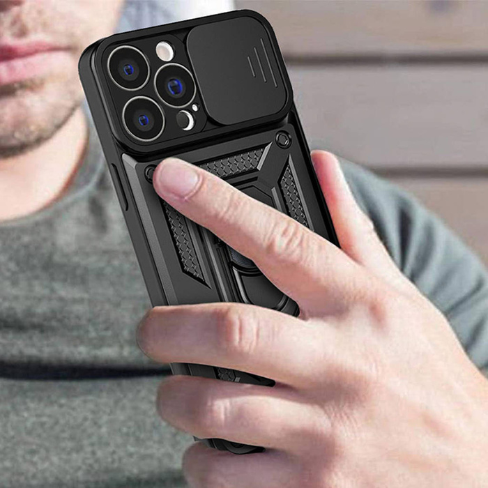 Etui Hybrid Armor Camshield Etui iPhone 13 Pro Max Pancerny Pokrowiec Z Osłoną Na Aparat Czarne Case