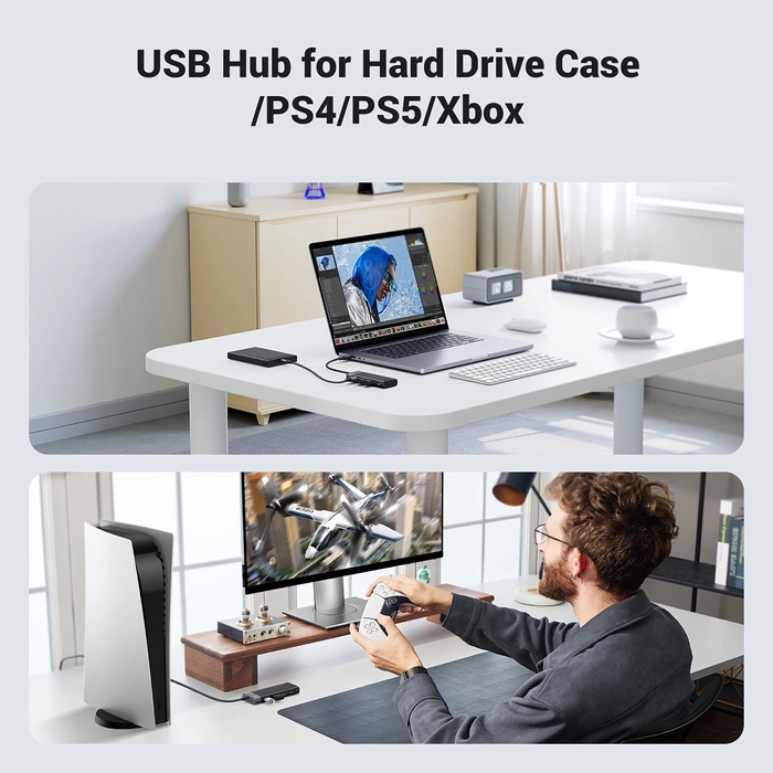 Adapter, hub USB-A do 4x USB-A UGREEN CM653 (szary)