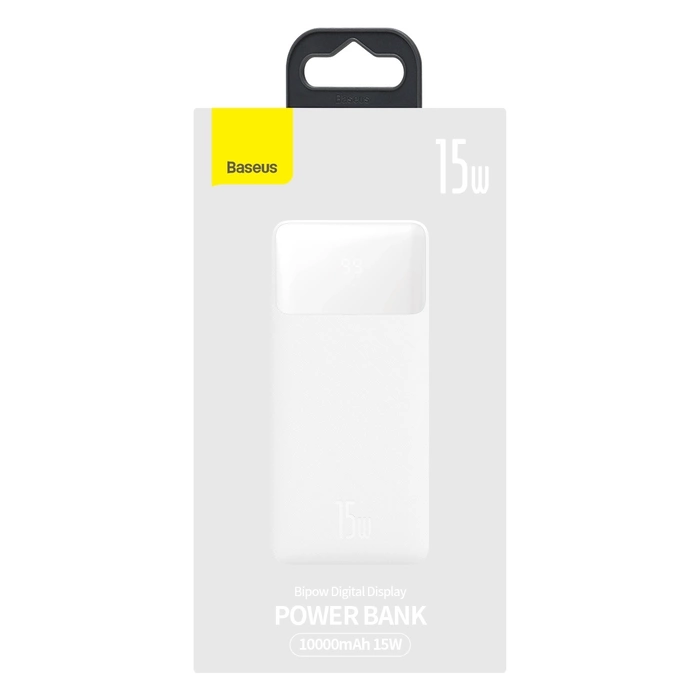 Baseus Bipow powerbank z wyświetlaczem 10000mAh 15W biały (Overseas Edition) + kabel USB-A - Micro USB 0.25m biały (PPBD050002)