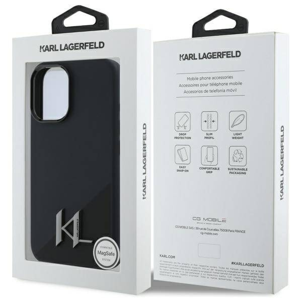 Etui Karl Lagerfeld iPhone 16 6.1" czarny/black hardcase Silicone Shadow Metal Initial MagSafe