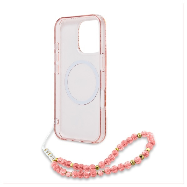 Guess GUHMP16XHCPOFPP iPhone 16 Pro Max   6.9" różowy/pink hardcase IML Flowers Allover Electro With Pearl Strap MagSafe