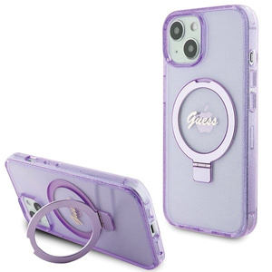 Etui Guess GUHMP15MHRSGSU iPhone 15 Plus 6.7" fioletowy/purple hardcase Ring Stand Script Glitter MagSafe Case