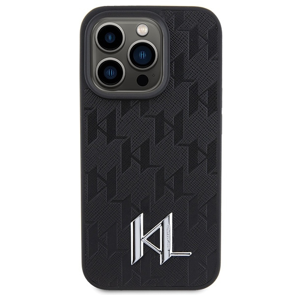 Etui Karl Lagerfeld KLHCP15LPKLPKLK iPhone 15 Pro 6.1" czarny/black hardcase Leather Monogram Hot Stamp Metal Logo Case