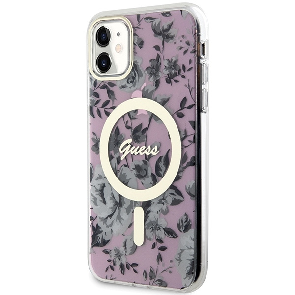 Etui Guess GUHMN61HCFWSP iPhone 11 / Xr 6.1" różowy/pink hardcase Flower MagSafe Case