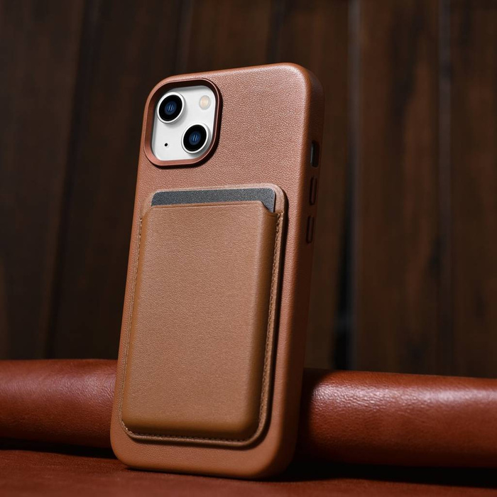 iCarer Case Leather pokrowiec etui z naturalnej skóry do iPhone 14 Plus brązowy (kompatybilne z MagSafe)