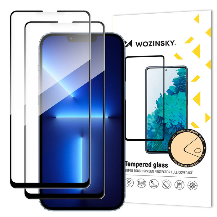 Wozinsky zestaw 2x super wytrzymałe szkło hartowane Full Glue na cały ekran z ramką Case Friendly iPhone 14, iPhone 13 Pro / iPhone 13 czarny