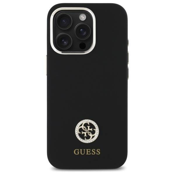 Etui Guess iPhone 16 Pro Max czarny/black hardcase Silicone Logo Strass 4G