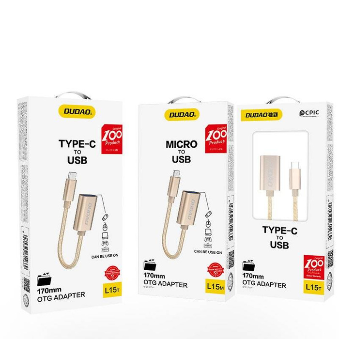 Dudao adapter przejściówka kabel OTG z USB 2.0 na USB Typ C szary (L15T)