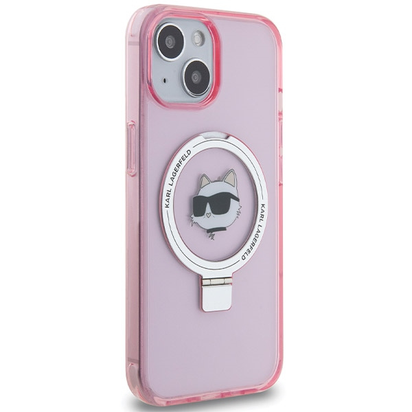 Etui Karl Lagerfeld KLHMP15SHMRSCHP iPhone 15 6.1" różowy/pink hardcase Ring Stand Choupette Head MagSafe Case