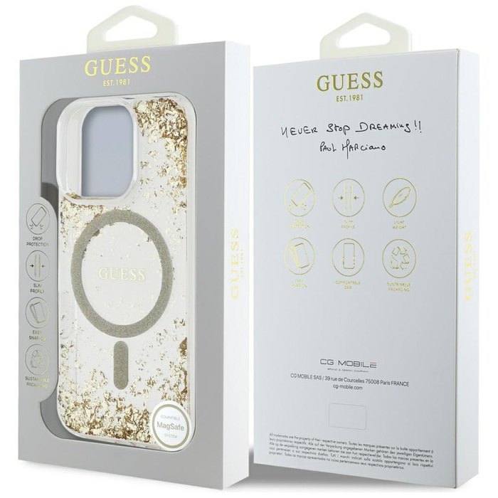 Etui Guess HC Resin Bottom Glitter do     iPhone 16 Pro MagSafe złoty