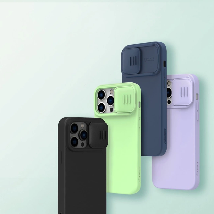 Nillkin CamShield Silky Silicone Case etui iPhone 14 Pro Max silikonowy pokrowiec z osłoną na aparat niebieskie