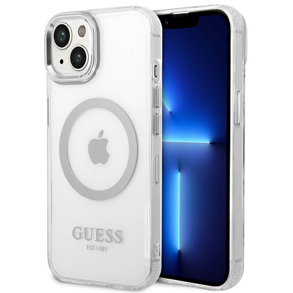 Etui GUESS Apple iPhone 14 Plus Metal Outline Magsafe Srebrny Hardcase