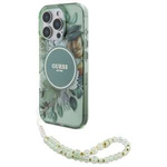 Etui Guess iPhone 16Pro Max 6.9" zielony/green hardcase IML Flowers With Pearl Strap MagSafe