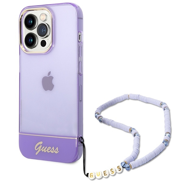 Etui GUESS Apple iPhone 14 Pro Translucent Pearl Strap Fioletowy Hardcase