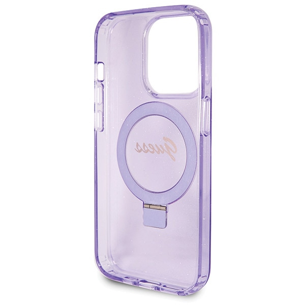 Etui Guess GUHMP14XHRSGSU iPhone 14 Pro Max 6.7" fioletowy/purple hardcase Ring Stand Script Glitter MagSafe Case