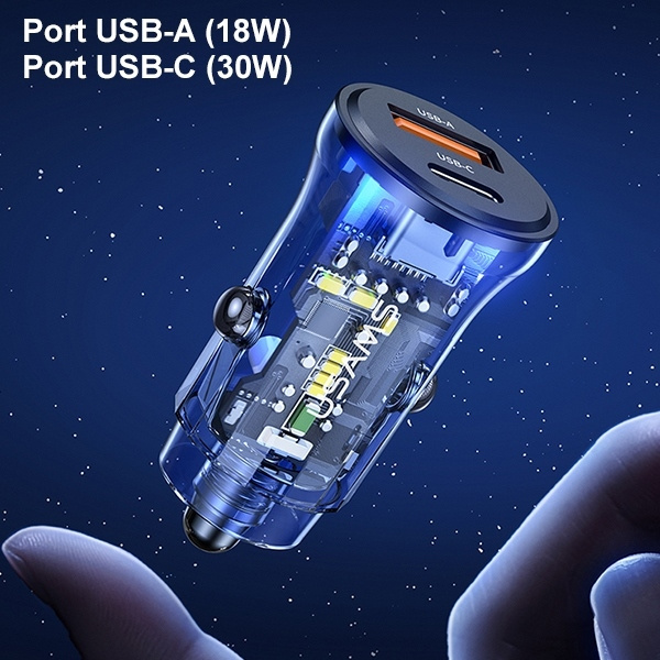 USAMS Ład. sam. 1xUSB+1xUSB-C C32 30W Fast Charge niebieski/blue CC164CC02 (US-CC164)