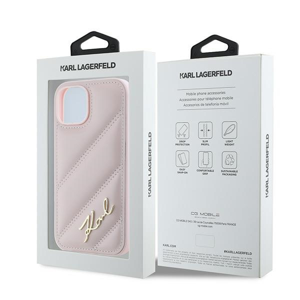 Karl Lagerfeld KLHCP14SPQDSMGP iPhone 14 / 15 / 13 6.1" różowy/pink hardcase Diagonal Quilted Script