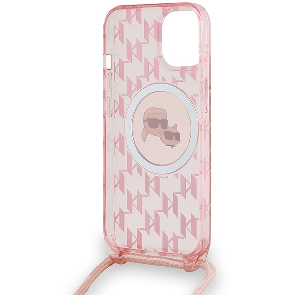 Etui Karl Lagerfeld KLHMP15SHCKCKLCP iPhone 15 / 14 / 13  6.1" różowy/pink hardcase IML Crossbody Monogram Karl & Choupette Head MagSafe