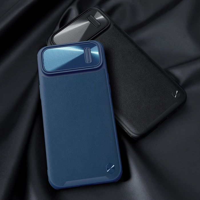 Nillkin CamShield Leather S Case etui iPhone 14 Pro pokrowiec z osłoną na aparat niebieskie