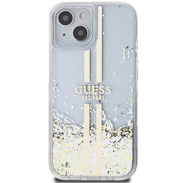 Etui Guess GUHCP15MLFCSEGT iPhone 15 Plus / 14 Plus 6.7" transparent hardcase Liquid Glitter Gold Stripes Case