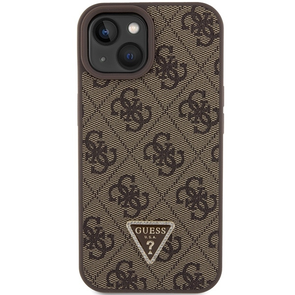 Etui Guess GUHCP15SP4TDPW iPhone 15 6.1" brązowy/brown hardcase Leather 4G Triangle Strass