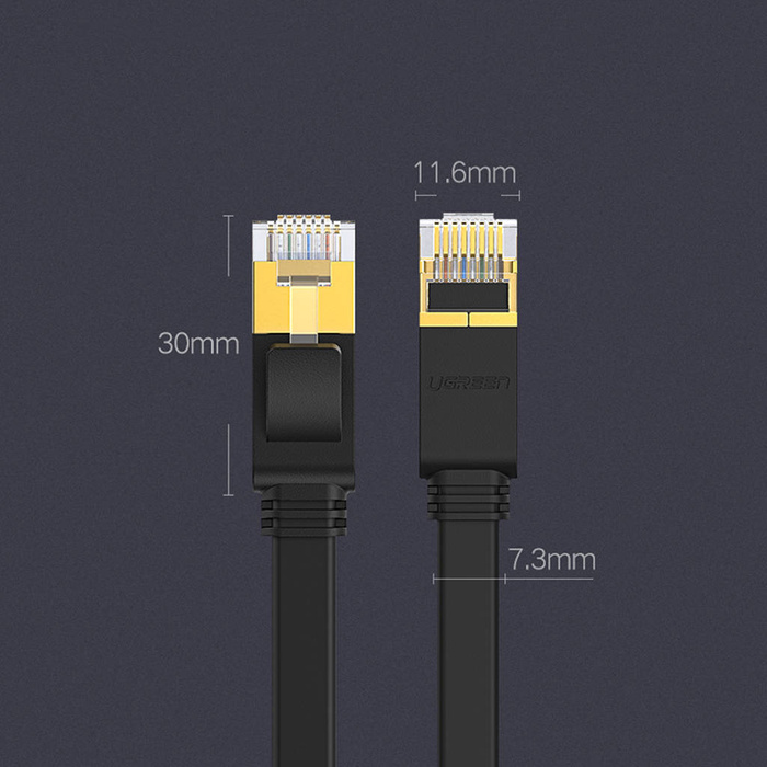 Ugreen kabel sieciowy internetowy Ethernet patchcord U/FTP Cat. 7 10Gb/s płaski 0.5m czarny (NW106)