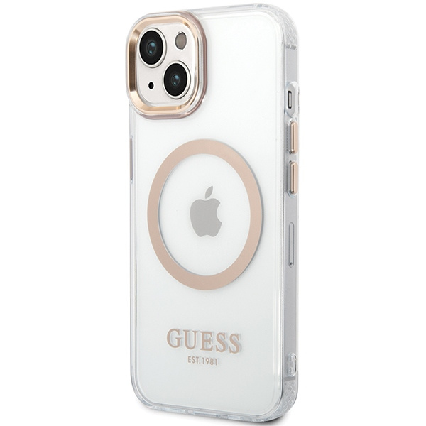 Guess GUHMP15MHTRMD iPhone 15 Plus / 14 Plus 6.7" złoty/gold hard case Metal Outline Magsafe