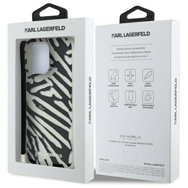 Etui Karl Lagerfeld iPhone 16 Pro 6.3" czarny/black hardcase IML Zebra Pattern & Cord