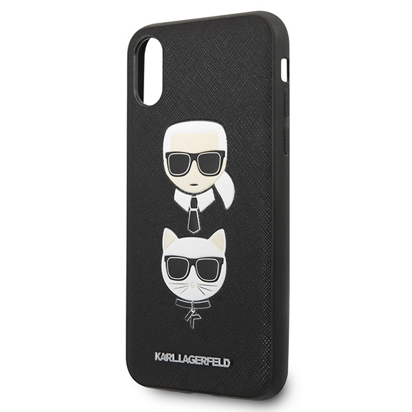 Etui KARL LAGERFELD Apple iPhone X XS Saffiano Ikonik Karl&Choupette Head Czarny Hardcase