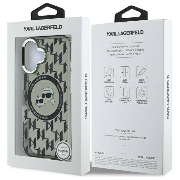 Etui Karl Lagerfeld iPhone 16 6.1" czarny/black IML Monogram Karl&Choupette Head MagSafe