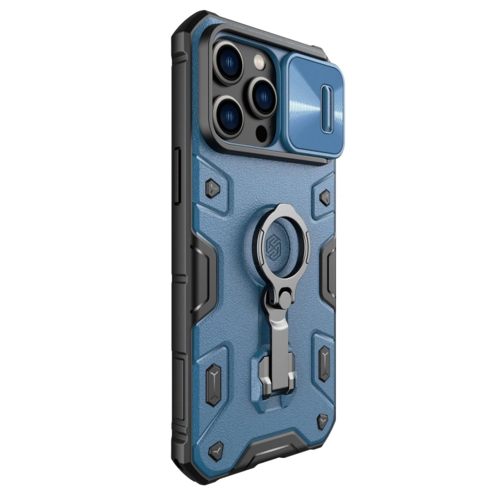 Nillkin CamShield Armor Pro Case etui iPhone 14 Pro Max pancerny pokrowiec z osłoną na aparat ring podstawka niebieskie