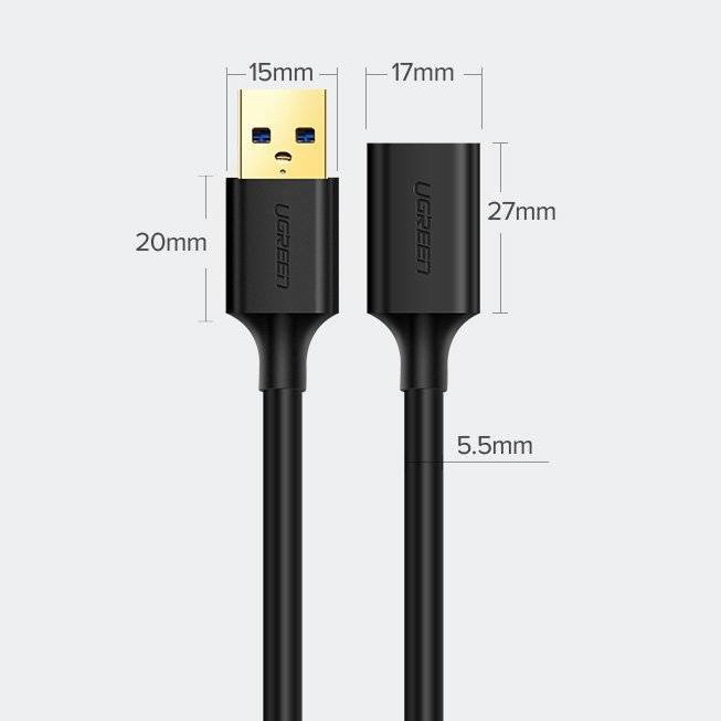 Ugreen kabel przewód przedłużacz przejściówka USB 3.0 (żeński) - USB 3.0 (męski) 1,5 m czarny (US129 30126)