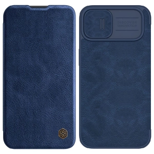 Nillkin Qin Leather Pro Case etui iPhone 14 Plus osłona na aparat kabura pokrowiec obudowa z klapką niebieski