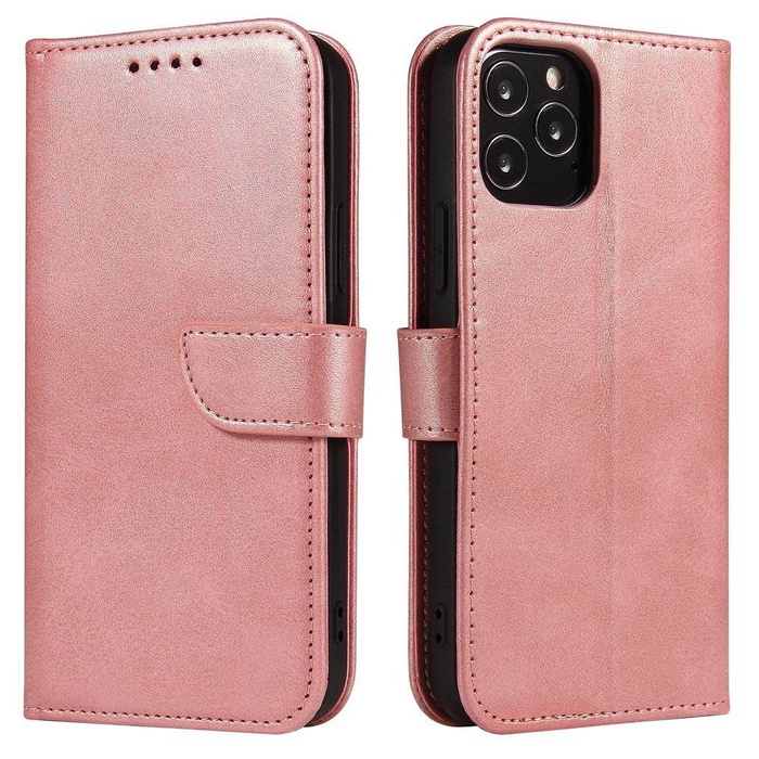 Magnet Case elegancki futerał etui pokrowiec z klapką i funkcją podstawki iPhone 12 Pro Max różowy