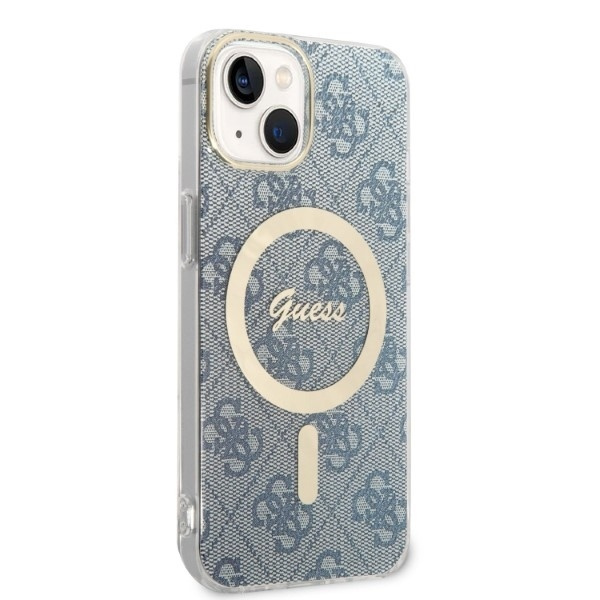 Zestaw Etui Guess Case+ Charger iPhone 14 Plus 6,7" niebieski/blue hard case 4G Print MagSafe