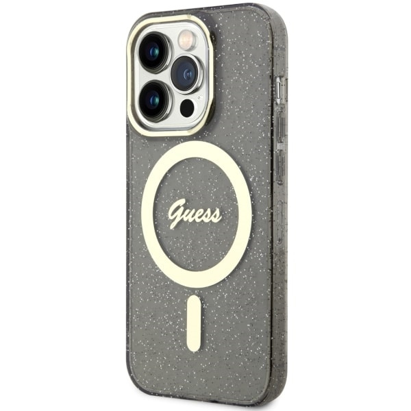 Etui Guess GUHMP14XHCMCGK iPhone 14 Pro Max 6.7" czarny/black hardcase Glitter Gold MagSafe Case