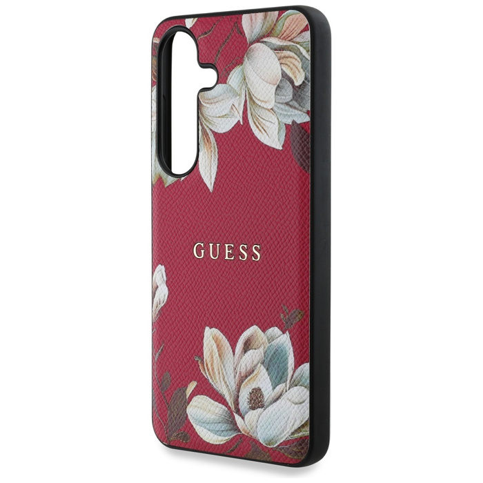 Etui Guess Grained Printed Flower         Pattern MagSafe do Samsung Galaxy S25 fuksja