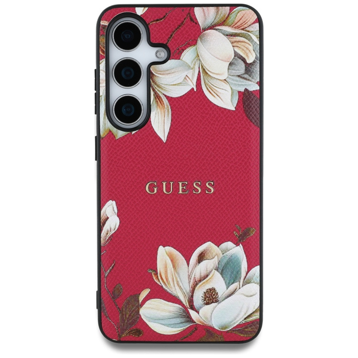 Etui Guess Grained Printed Flower         Pattern MagSafe do Samsung Galaxy S25 fuksja