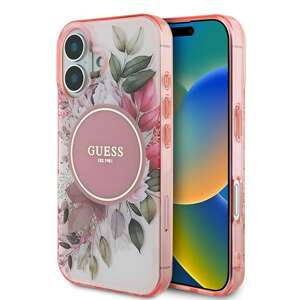 Etui Guess iPhone 16 Plus 6.7" różowy/pink hardcase IML Flower & Tonal Circle MagSafe