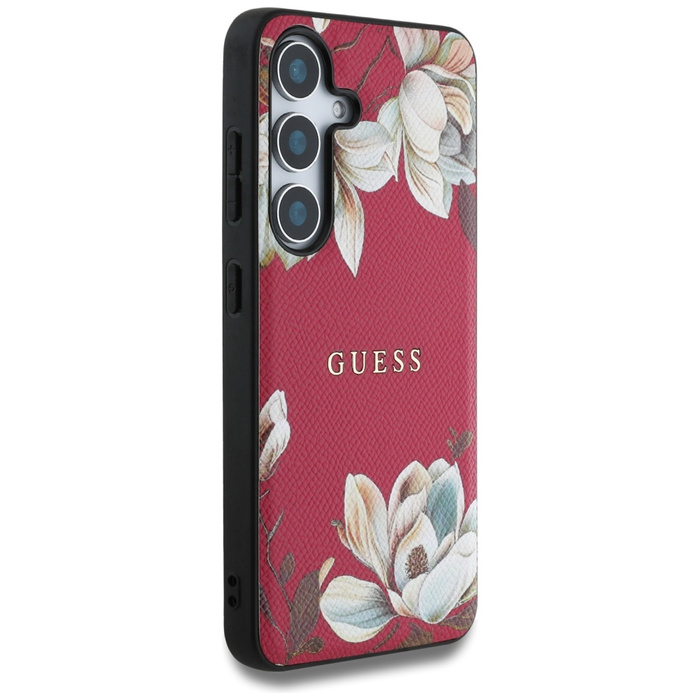 Etui Guess Grained Printed Flower         Pattern MagSafe do Samsung Galaxy S25 fuksja