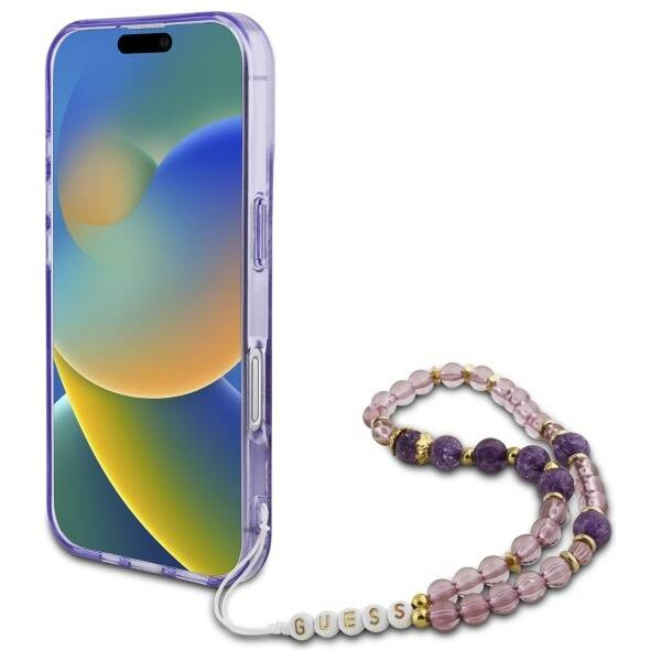 Etui Guess iPhone 16 Plus 6.7" fioletowy/purple hardcase IML Flowers With Pearl Strap MagSafe